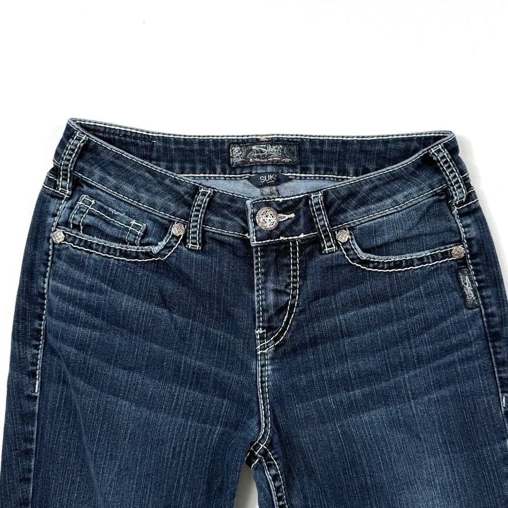 Silver Jeans Co Suki High Slim Boot Dark Wash Contrast Stitch Jeans W29 L33 - Picture 2 of 7